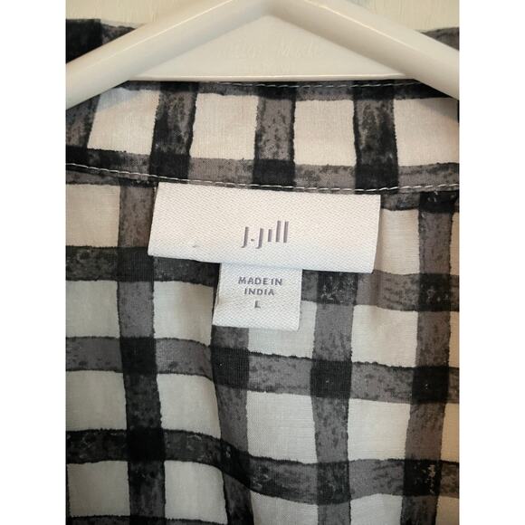 J. Jill black gingham silk cotton sleeveless button up shirt tie front Large - Picture 5 of 7